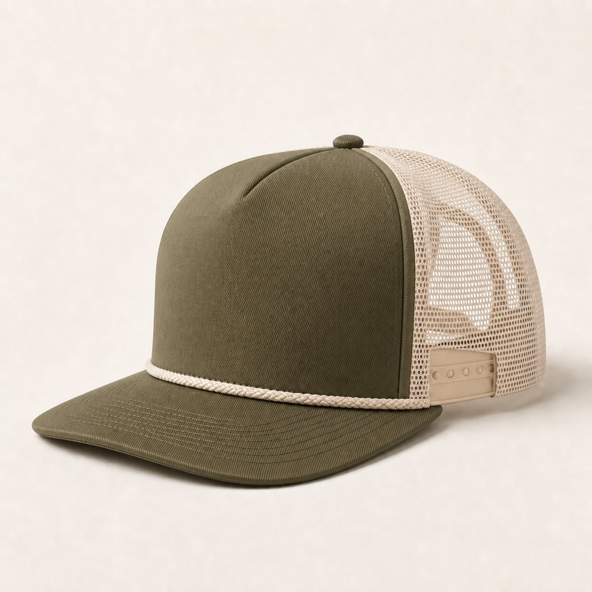 Rope trucker cap in olive twill